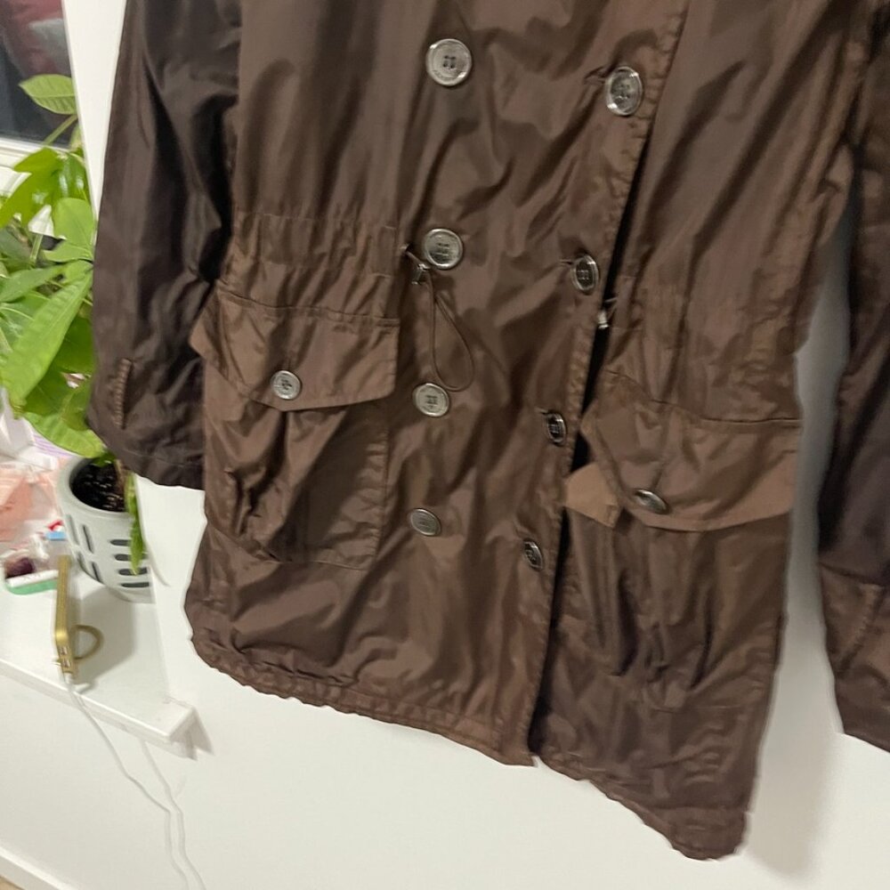 Burberry Brown Double Breasted Nylon Rain Coat Size 6 - Picture 3 of 11
